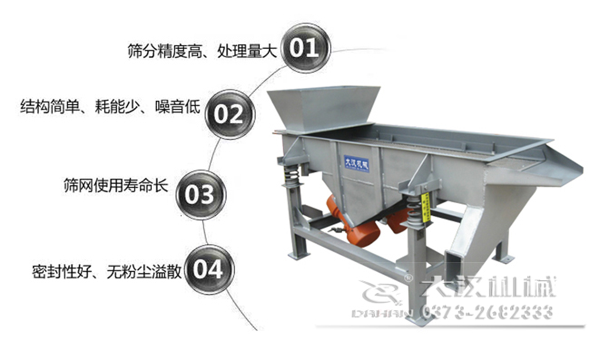 1016型直線振動(dòng)篩特點(diǎn)：1，篩分精度高，處理量大。2，結(jié)構(gòu)簡(jiǎn)單，耗能少，噪音低，3，篩網(wǎng)使用壽命長(zhǎng)，密封性好無(wú)粉塵溢散。