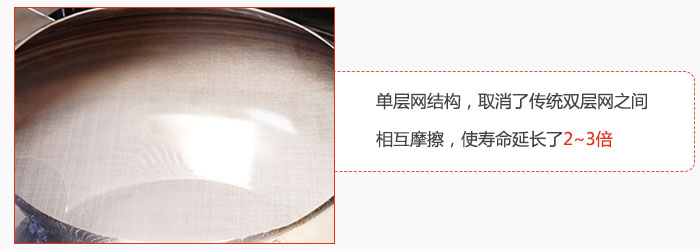 單層網(wǎng)結(jié)構(gòu)，取消了傳統(tǒng)雙層網(wǎng)之間相互摩擦，使壽命延長了2~3倍