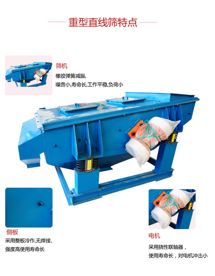 重型直線篩：篩機(jī)，側(cè)板，電機(jī)展示圖