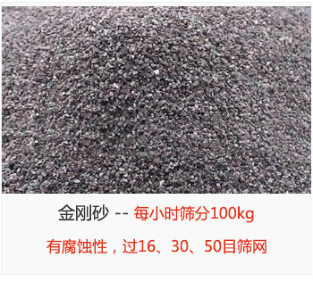 篩分金剛砂每小時(shí)100kg，有腐蝕性，過16、30、50目篩網(wǎng)