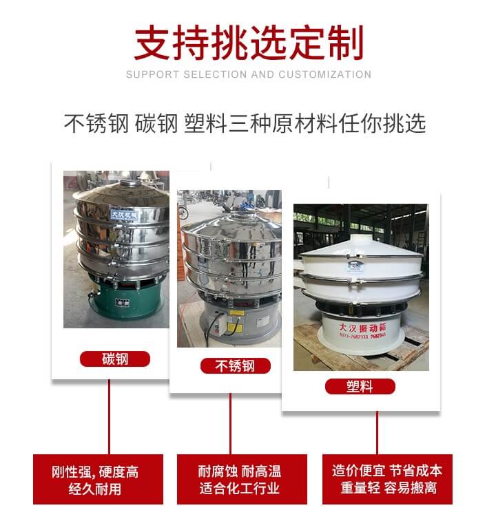 旋振篩可配置一到四層的篩網(wǎng)。旋振篩的篩分效率高，篩分精度高，篩分率高達(dá)96%。