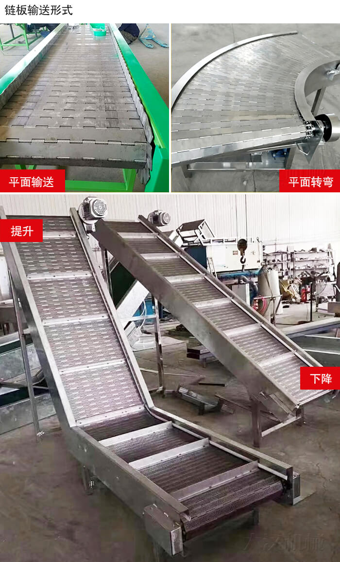 鏈板輸送機(jī)平面輸送，平面拐彎，提升等運(yùn)行現(xiàn)場圖片